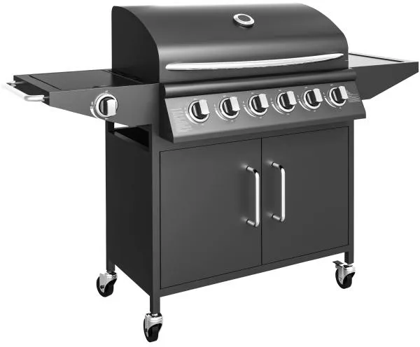 Gasgrill med 6 brännare och sidobrännare