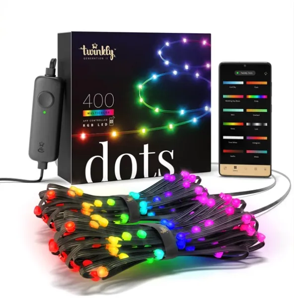Twinkly Dots - 400 App-controlled RGB LEDs. 20 Meters. Black Wire.