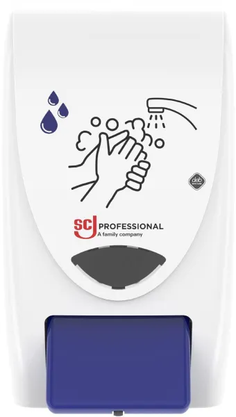 Deb Stoko Cleanse Light -dispenser för rengörande kräm tvål, vit plast med blå knapp, 2 L